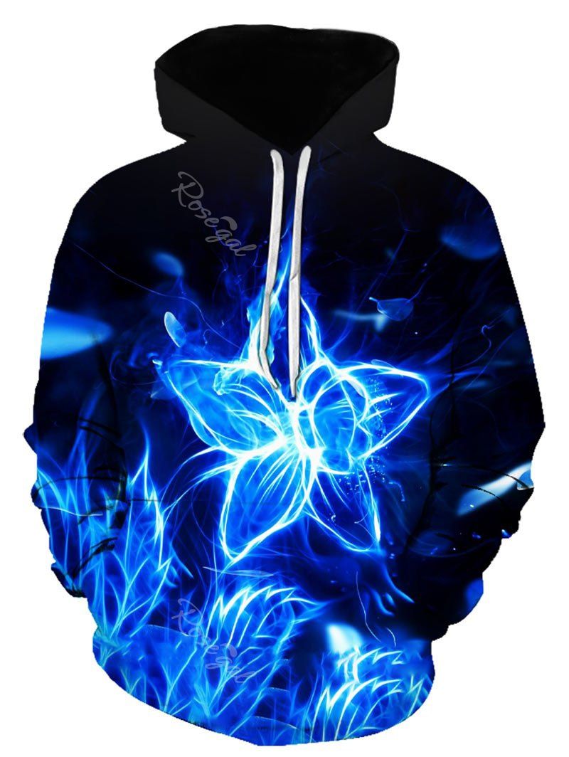 

Flower Leaves Print Kangaroo Pocket Hoodie, Multi