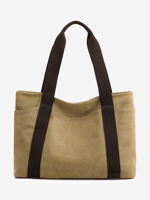 

Colorblock Leisure Canvas Tote Bag, Khaki