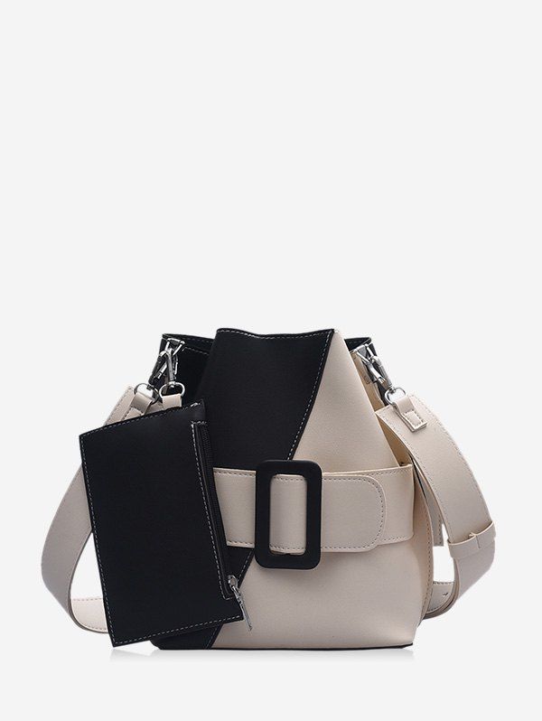 

Pendant Colorblock Crossbody Bucket Bag, Black