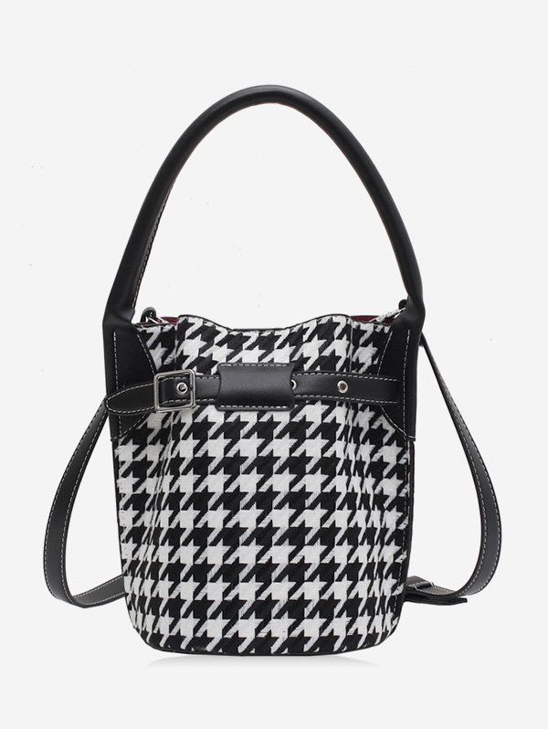 

Retro Houndstooth Printed Bucket Bag, Black