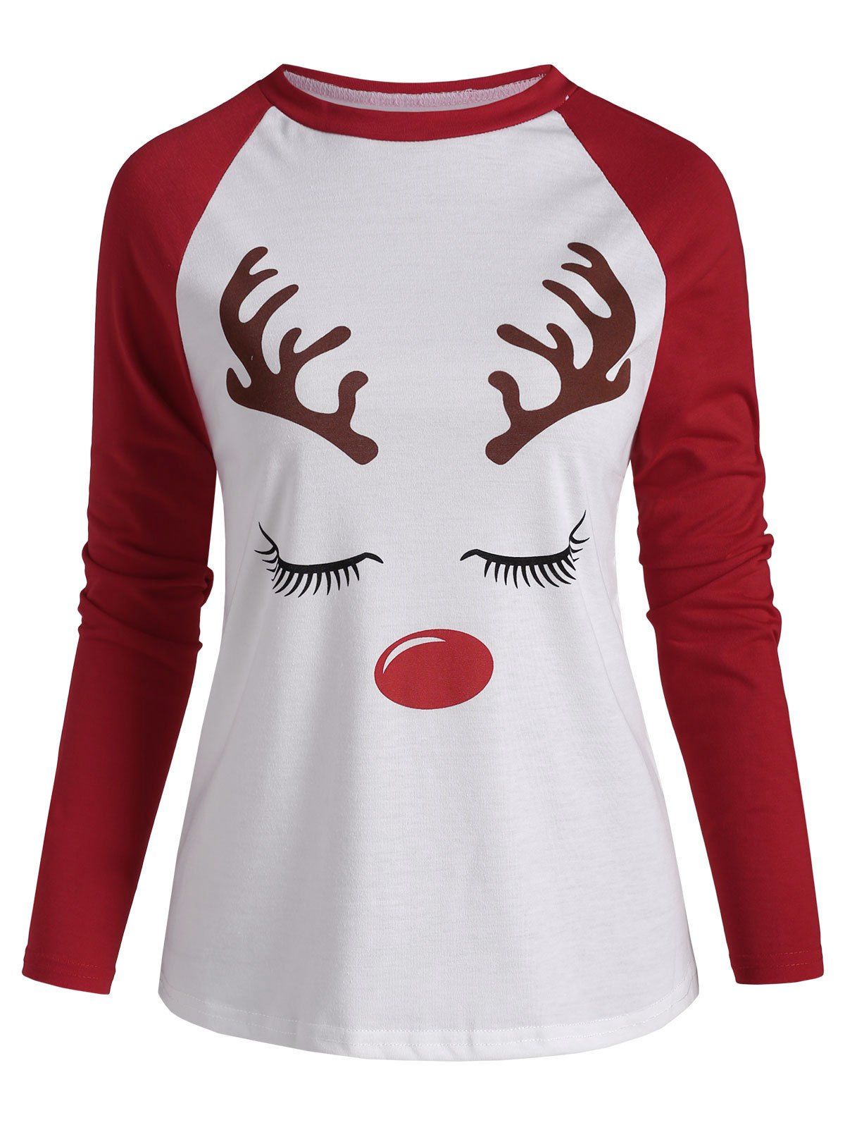 

Elk Graphic Raglan Sleeve Christmas Baseball Tee, Red