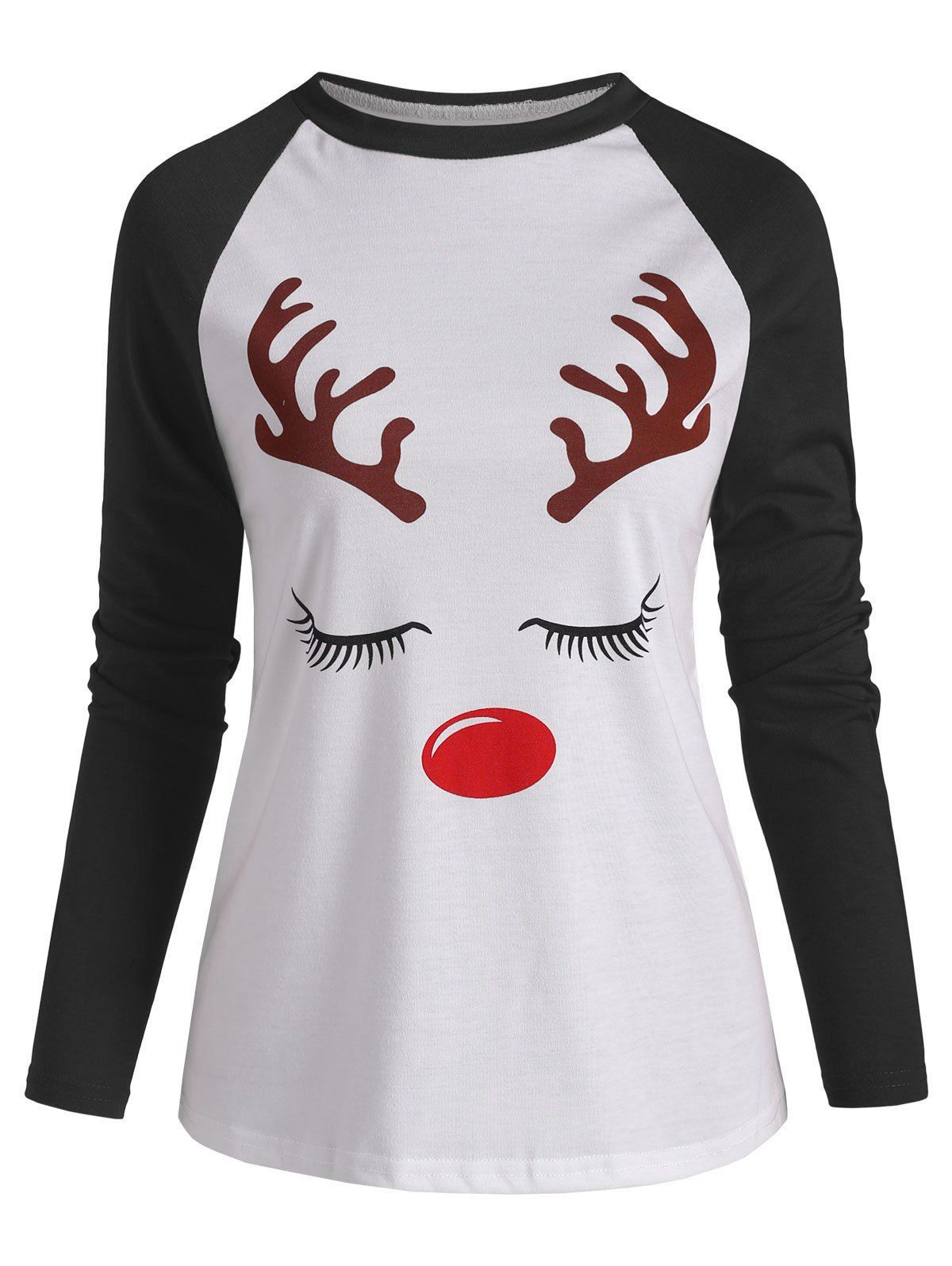 

Elk Graphic Raglan Sleeve Christmas Baseball Tee, Black