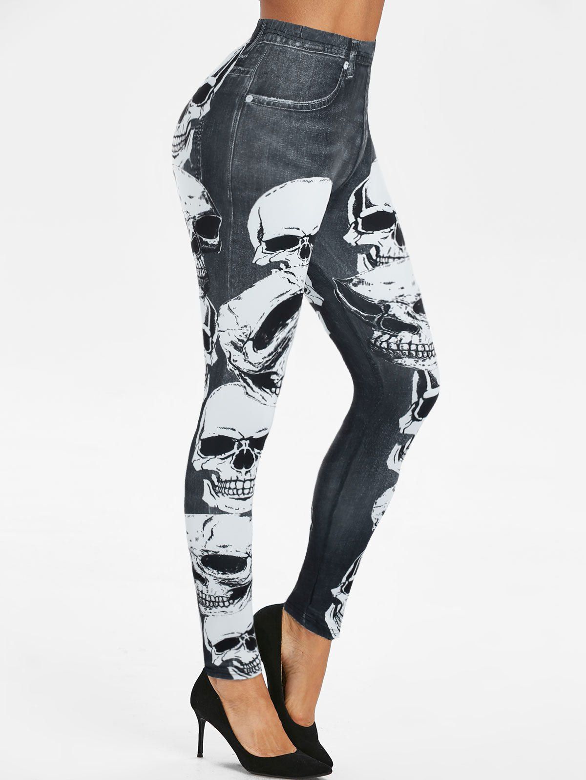

Halloween Skull Print Skinny Jeggings, Multi