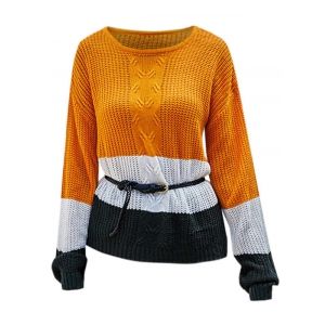 

Slit Colorblock High Low Textured Sweater, Yellow