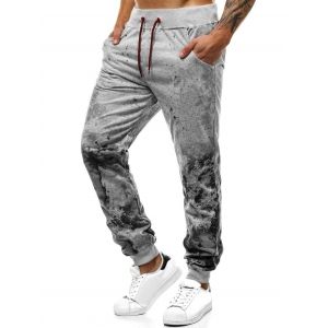 

Painting Splatter Printed Jogger Sweatpants, Light gray