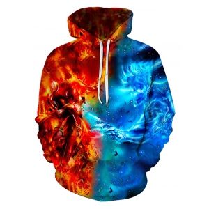 

Contrast Fire Character Print Kangaroo Pocket Hoodie, Multi