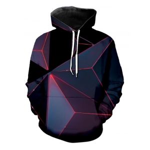 

Geometric 3D Print Kangaroo Pocket Hoodie, Multi