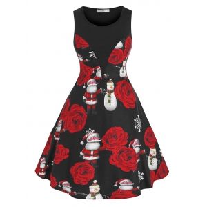 

Plus Size Christmas Claus Snowflake Fit and Flare Dress, Black