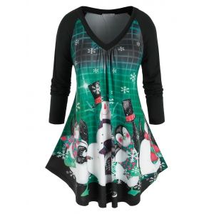

Plus Size Snowman Print Raglan Sleeve T Shirt, Deep green