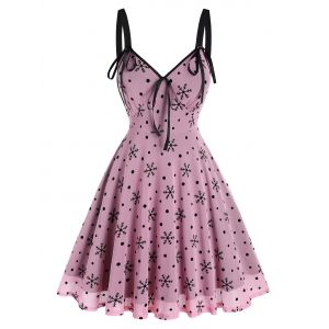 

Christmas Snowflake Print Bowknot Mesh Dress, Pink