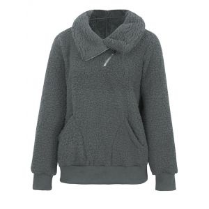 

Plus Size Pockets Half Zipper Teddy Sweatshirt, Gray