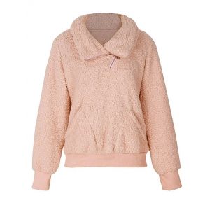 

Plus Size Pockets Half Zipper Teddy Sweatshirt, Light pink
