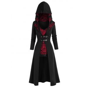 

Halloween Buckles Long Coat and Skull Lace Tank Top Set, Black