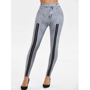 

Zip Hem Pull On Faux Denim Leggings, Light gray