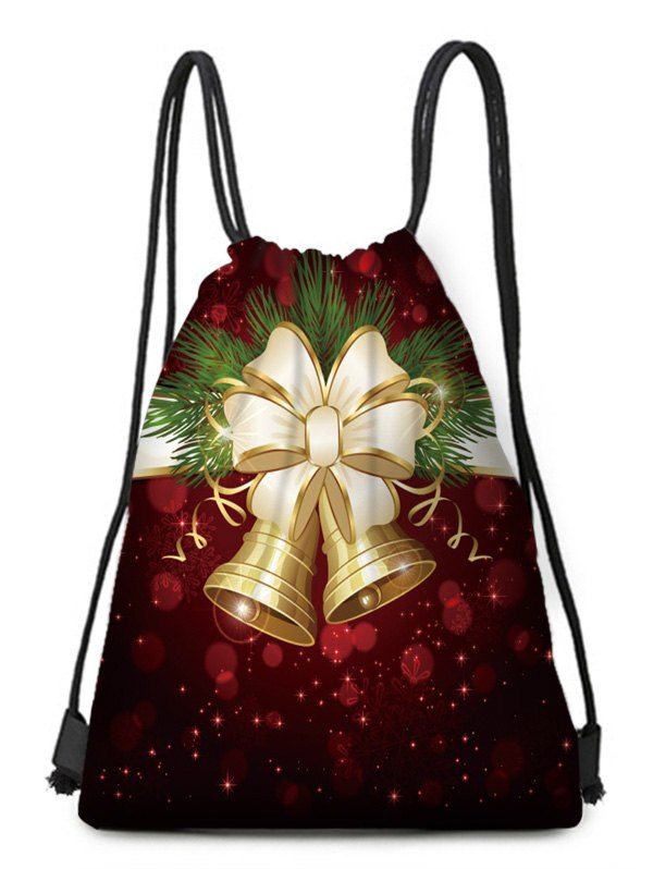 

Christmas Bowknot Bell Digital Print Cinched Bag, Multi