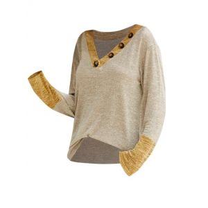 

Contrast Heathered Buttoned V Neck Knitwear, Deep yellow