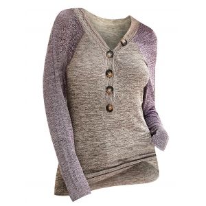 

Contrast Heathered Button Front V Neck Knitwear, Purple