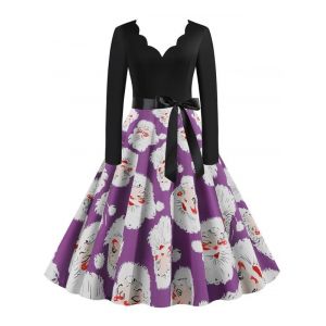 

Belted Saclloped Santa Claus Christmas Plus Size Dress, Purple