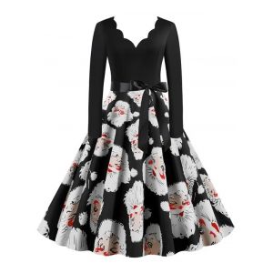 

Belted Saclloped Santa Claus Christmas Plus Size Dress, Black