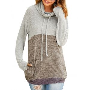 

Cowl Neck Colorblock Knit Slip Pockets Sweatshirt, Gray