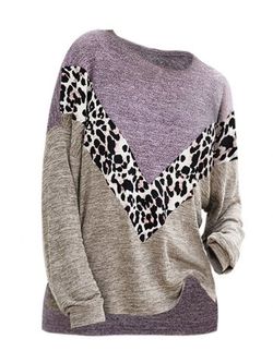 Heathered Leopard Slit High Low Knitwear - PURPLE - M