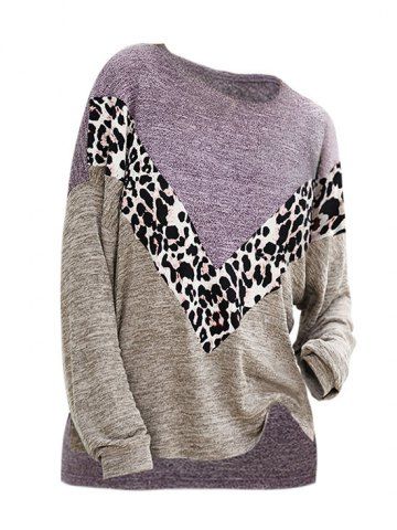 Heathered Leopard Slit High Low Knitwear - PURPLE - L