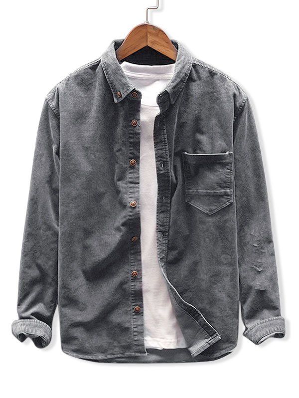 

Button Up Pocket Corduroy Shirt, Dark gray