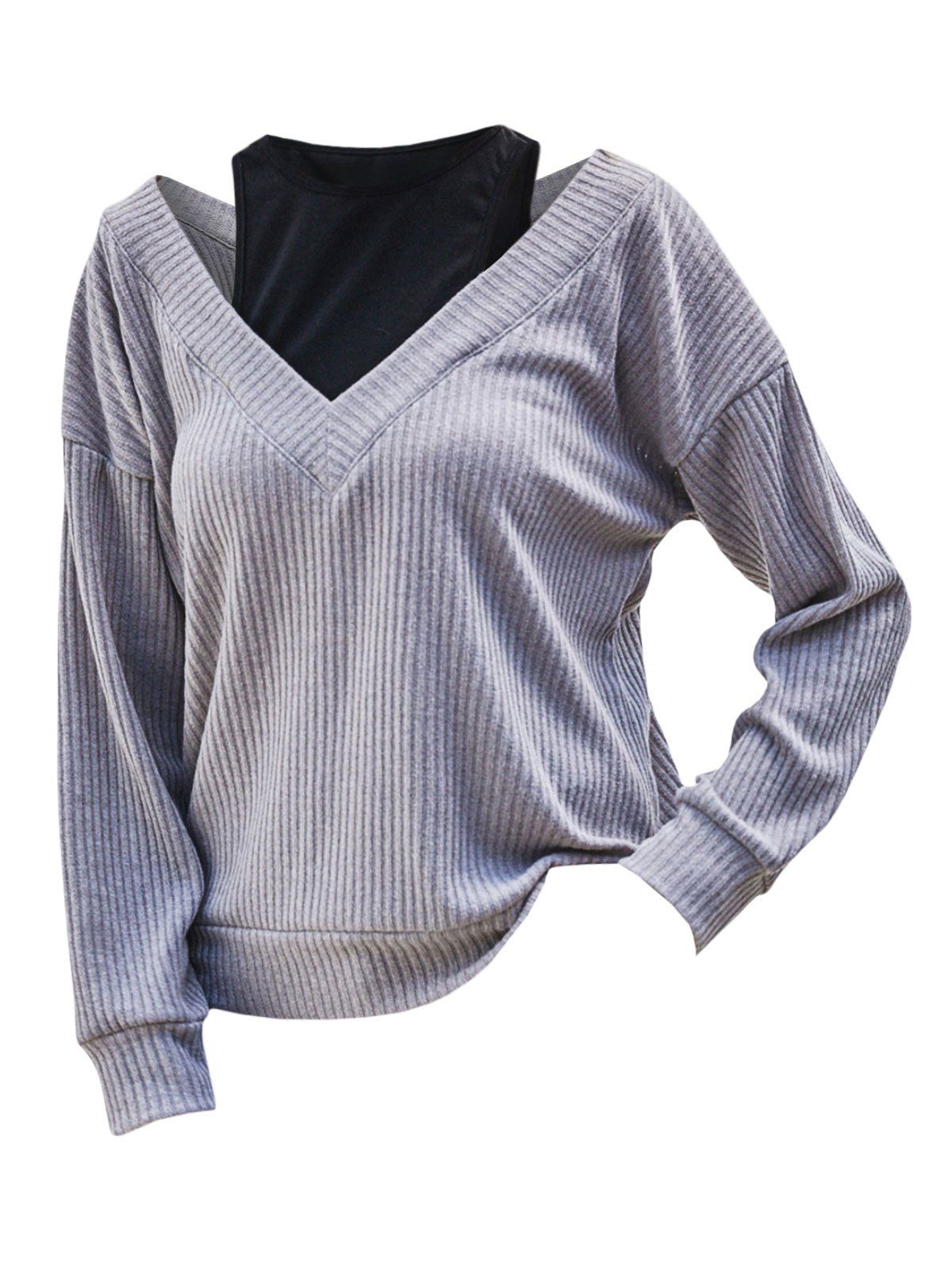 

Cutout 2 In 1 Ribbed Knitwear, Light gray