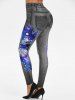 3D Ripped Print Rose Planet Galaxy Skinny Jeggings -  