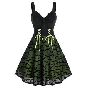 

Lace Up Bat Pattern Lace A Line Dress, Multi a