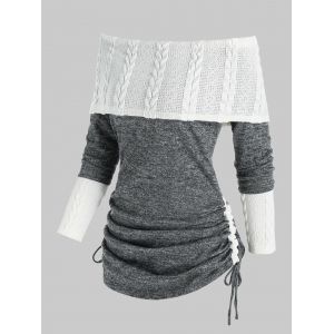 

Off The Shoulder Cinched Patchwork Knitwear, Gray cloud