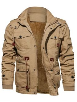 La piel de imitación de la cintura de la chaqueta forrada con cordón de Carga - KHAKI - 3XL