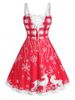 Plus Size Christmas Elk Snowflake Lace-up Backless Dress -  