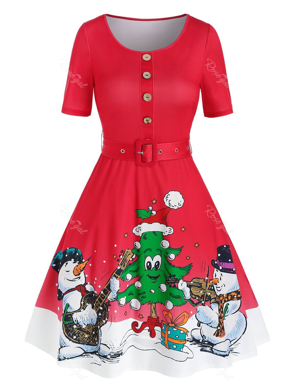 Best Christmas Vintage Tree Snowman Print Dress  