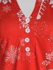 Plus Size Santa Snowman Print Buttons T Shirt -  