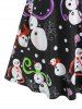 Plus Size Ruched Snowman Print Flare Dress -  