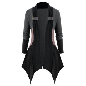 

Plus Size Patchwork Button Scarf Collar Cardigan, Multi