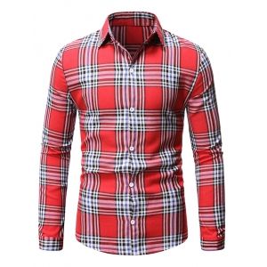 

Plaid Casual Button Up Long Sleeve Shirt, Red