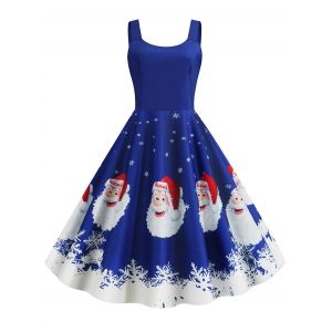 

Christmas Santa Claus Snowflake Print Plus Size Dress, Blue