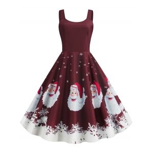 

Christmas Santa Claus Snowflake Print Plus Size Dress, Deep red