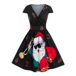 

Christmas Santa Claus Printed Dress, Black