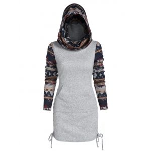 

Tribal Print Cinched Hooded Knitwear, Ash gray