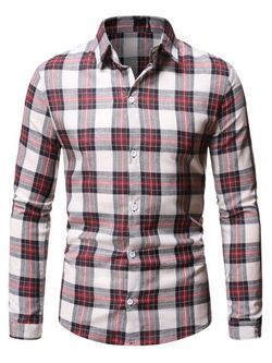 Casual Plaid Pattern Long Sleeve Shirt - PINK - S