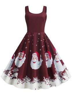Christmas Santa Claus Snowflake Print Plus Size Dress - DEEP RED - L