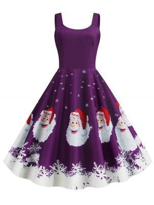 Christmas Santa Claus Snowflake Print Plus Size Dress