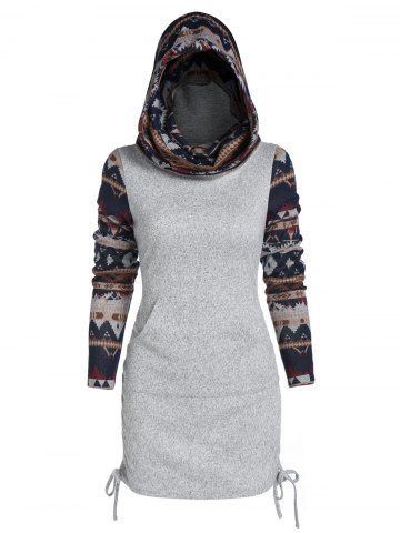 Estampado tribal cinchado con capucha Prendas de punto - ASH GRAY - 3XL