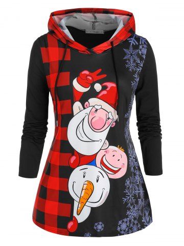 Plus Size Christmas Claus Plaid Snowflake Tunic Hoodie