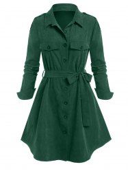 Manteau Chemise Ceinturé Epaulette avec Poche de Grande Taille - Vert profond L