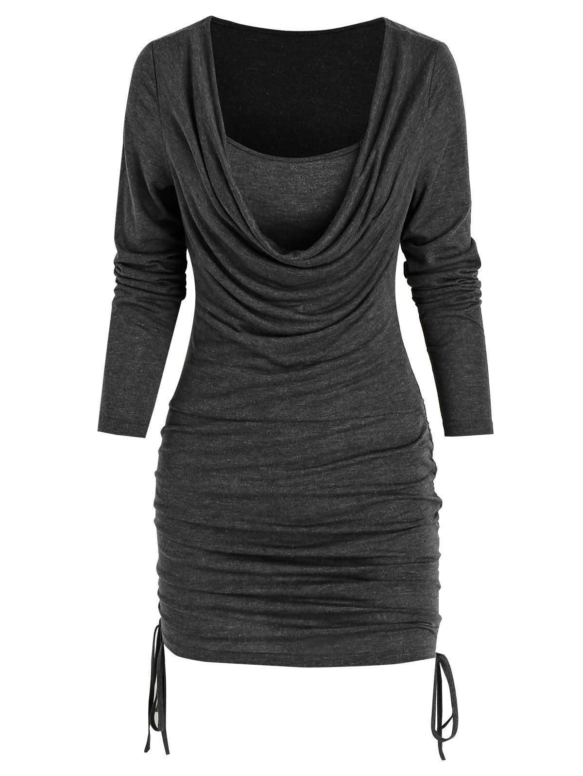 

Cowl Neck Drawstring Bodycon Dress, Carbon gray