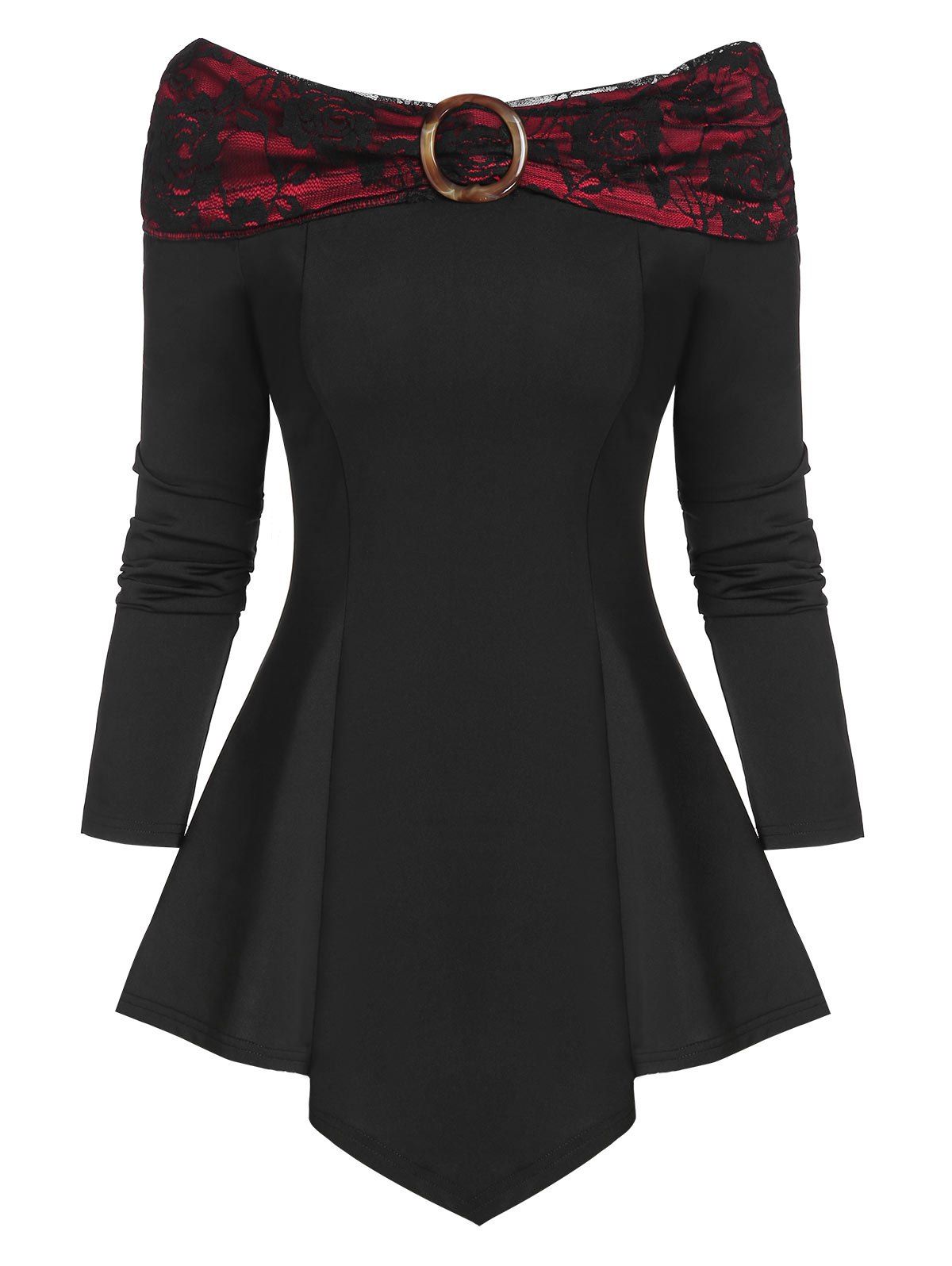 

Off The Shoulder O-ring Lace Insert Lace-up T-shirt, Black